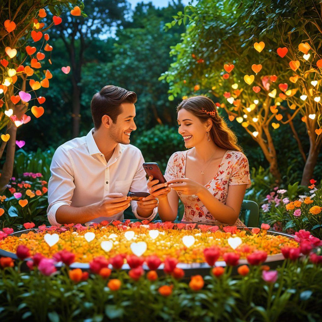 A warm and inviting scene depicting diverse couples joyfully interacting while using high-tech Magnaflo devices that symbolize connectivity and enhancement of relationships. Bright colors radiate love and happiness, with a backdrop of nature suggesting harmony. Include elements like glowing hearts and innovative gadgets to represent the fusion of technology and emotions. super-realistic. vibrant colors. warm tones.